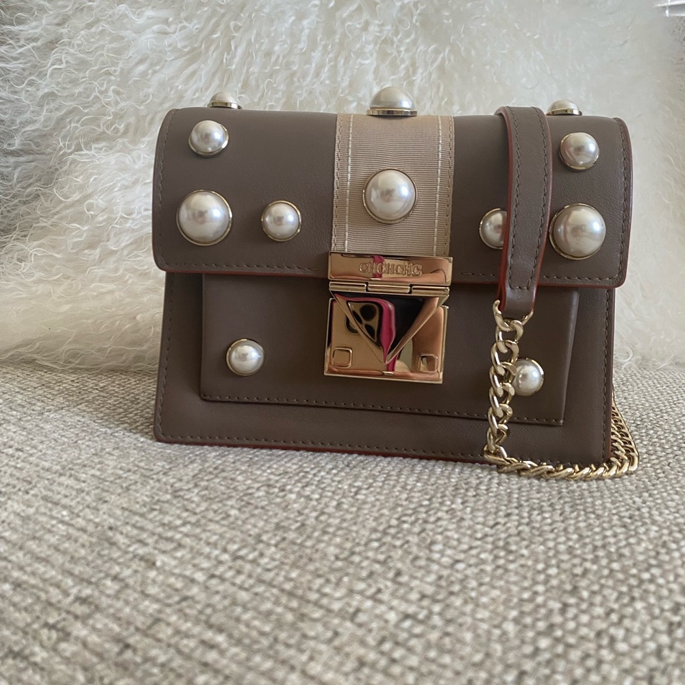 Carolina Herrera CH Small Crossbody Bag with Leather and Pearls